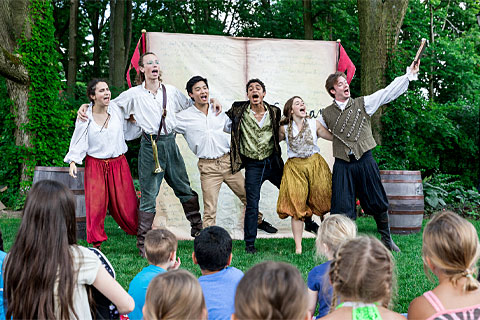 Actors performing for a group of kids